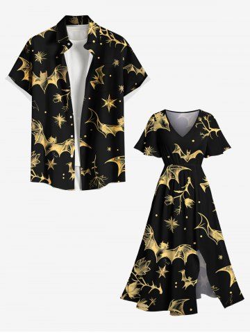Halloween Bat Branch Galaxy Print Plus Size Matching Outfit For Couples