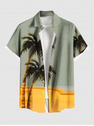 Chemise hawaïenne grande taille à imprimé cocotiers et blocs de couleurs, avec poches et boutons, pour homme - Vert M