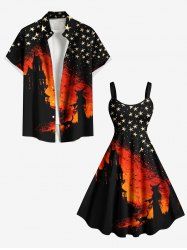 Halloween Stars Cat Wizard Bat Print Plus Size Matching Outfit For Couples -  