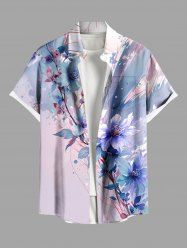 Plus Size Flowers Leaf Paint Splatter Print Buttons Pocket Hawaii Shirt For Men -  