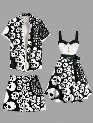 Halloween Skull Print Plus Size Matching Outfit For Couples -  