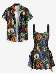 Halloween Pumpkin Wizard Eye Print Matching Outfit For Couples -  