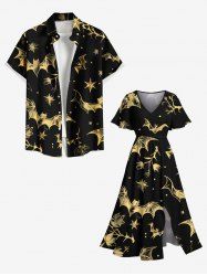 Tenue d'Halloween grande taille à imprimé galaxie et chauve-souris pour couple - Noir 