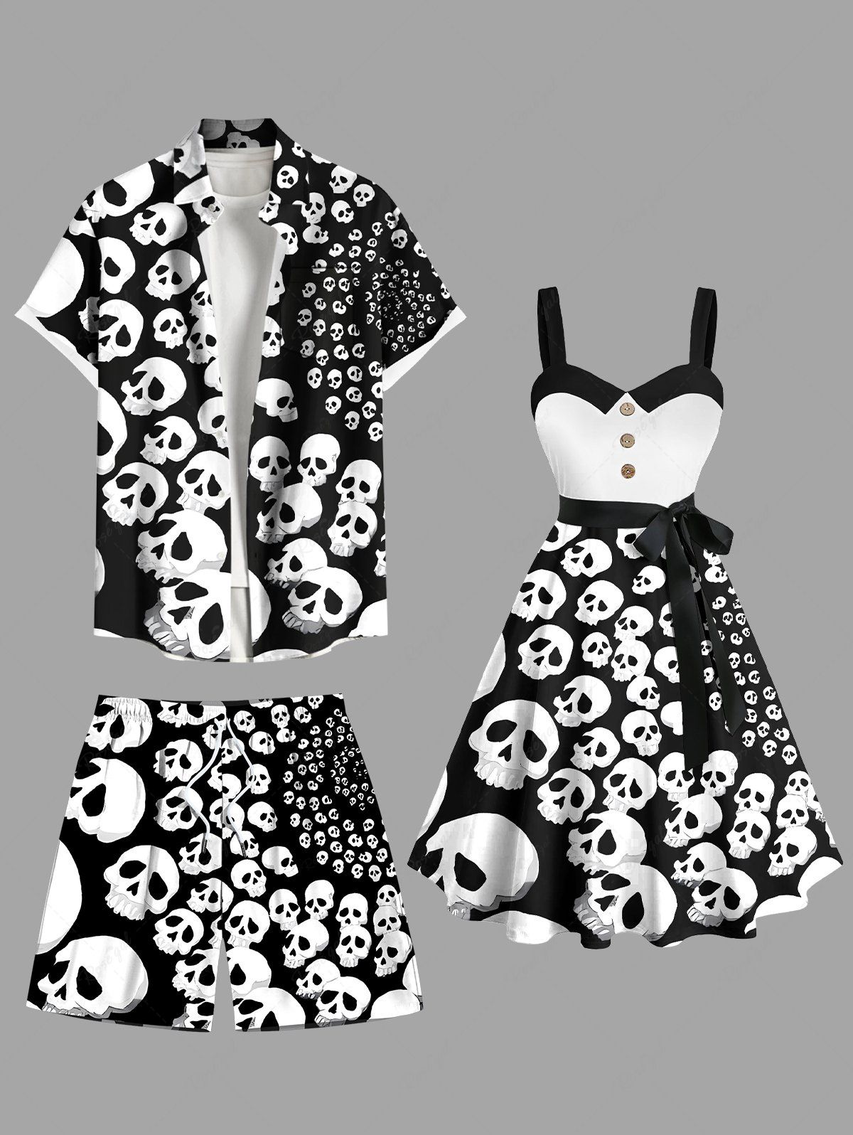New Halloween Skull Print Plus Size Matching Outfit For Couples  