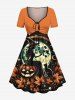 Halloween Pumpkin Wizard Cat Maple Leaf Moon Print Plus Size Matching Outfit For Couples -  