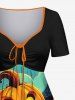 Tenue assortie grande taille pour couple, imprimé château, citrouille et lanterne - Noir 