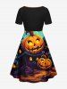 Tenue assortie grande taille pour couple, imprimé château, citrouille et lanterne - Noir 