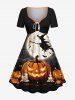 Halloween Pumpkin Candles Moon Bat Print Plus Size Matching Outfit For Couples -  