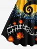 Peinture à l'huile imprimée représentant un arbre, une lune et une citrouille pour Halloween, tenue assortie grande taille pour couples - Noir 