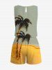 Matching Hawaii Shirt and Romper Plus Size Beach Outfit Coconut Tree Beach Colorblock Printed for Couples -  