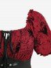 Robe corset grande taille à volants froncés et fleurs floquées - Rouge foncé 5x | US 30-32