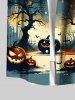 Chemise grande taille à boutons et poches pour homme, motif Halloween, lune, citrouille, chauve-souris, arbres, croix, château - Vert 5XL