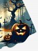 Plus Size Halloween Moon Pumpkin Bat Trees Cross Castle Print Tank Dress - Vert XS