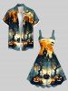 Plus Size Halloween Moon Pumpkin Bat Trees Cross Castle Print Tank Dress - Vert XS