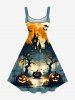Plus Size Halloween Moon Pumpkin Bat Trees Cross Castle Print Tank Dress -  