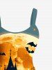 Plus Size Halloween Moon Pumpkin Bat Trees Cross Castle Print Tank Dress -  