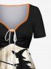 Plus Size Halloween Pumpkin Candles Moon Bat Print Cinched Dress -  