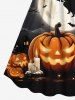 Plus Size Halloween Pumpkin Candles Moon Bat Print Cinched Dress -  