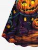 Plus Size Halloween Pumpkin Lantern Castle Print Cinched Dress -  