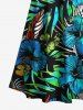 Robe longue hawaïenne grande taille à imprimé feuilles tropicales et fleurs d'hibiscus, épaules dénudées et croisées - Vert XXS