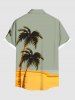 Chemise hawaïenne grande taille à imprimé cocotiers et blocs de couleurs, avec poches et boutons, pour homme - Vert 6XL