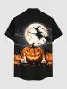 Plus Size Halloween Pumpkin Candles Moon Bat Print Buttons Pocket Shirt For Men -  