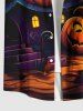 Plus Size Halloween Pumpkin Lantern Castle Print Buttons Pocket Shirt For Men -  