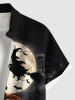Plus Size Halloween Pumpkin Candles Moon Bat Print Buttons Pocket Shirt For Men -  