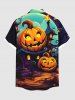 Plus Size Halloween Pumpkin Lantern Castle Print Buttons Pocket Shirt For Men -  