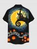 Plus Size Halloween Moon Tree Pumpkin Oil Painting Print Buttons Pocket Shirt For Men -  