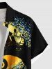 Plus Size Halloween Moon Tree Pumpkin Oil Painting Print Buttons Pocket Shirt For Men -  