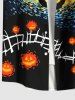 Plus Size Halloween Moon Tree Pumpkin Oil Painting Print Buttons Pocket Shirt For Men -  