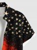 Plus Size Halloween Stars Cat Wizard Bat Print Buttons Pocket Shirt For Men -  
