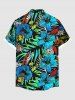 Plus Size Hibiscus Flowers Tropical Leaf Print Buttons Pocket Hawaii Shirt For Men -  