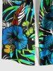 Plus Size Hibiscus Flowers Tropical Leaf Print Buttons Pocket Hawaii Shirt For Men -  