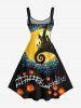 Plus Size Halloween Moon Tree Pumpkin Oil Painting Print Tank Dress -  