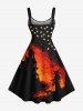 Plus Size Halloween Stars Cat Wizard Bat Print Tank Dress -  