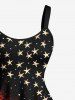 Plus Size Halloween Stars Cat Wizard Bat Print Tank Dress -  