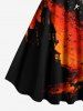 Plus Size Halloween Stars Cat Wizard Bat Print Tank Dress -  