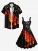 Plus Size Halloween Stars Cat Wizard Bat Print Tank Dress -  