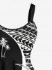 Plus Size Coconut Tree Curve Colorblock Print Hawaii Tank Dress -  