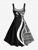 Plus Size Coconut Tree Curve Colorblock Print Hawaii Tank Dress -  