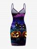 Plus Size Pumpkin Bat Coconut Tree Moon Castle Print Halloween Convertible Beach Cover Up -  