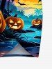 Plus Size Pumpkin Bat Coconut Tree Moon Castle Print Halloween Convertible Beach Cover Up -  