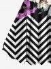 Robe débardeur hawaïenne trapèze grande taille à imprimé zigzag, fleurs de lys et feuilles - Noir XXS