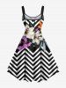 Plus Size Lily Flower Leaf Zig Zag Print Hawaii A Line Tank Dress -  