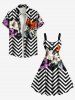 Robe débardeur hawaïenne trapèze grande taille à imprimé zigzag, fleurs de lys et feuilles - Noir 5X