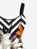 Plus Size Lily Flower Leaf Zig Zag Print Hawaii A Line Tank Dress -  
