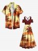 Robe longue hawaïenne grande taille à imprimé cocotiers, épaules dénudées et croisées, coupe trapèze - Jaune 4X
