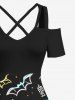 Plus Size Bat Galaxy Print Halloween Cold Shoulder Crisscross A Line Maxi Dress -  